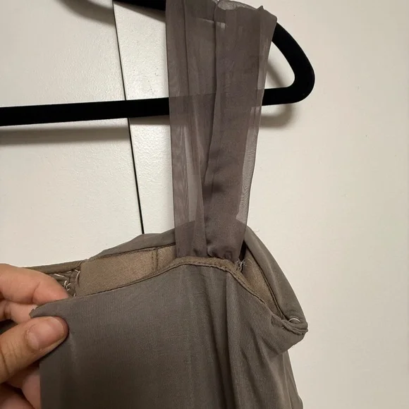 Elegant One-Shoulder Dress in Taupe - Picture 12 of 13